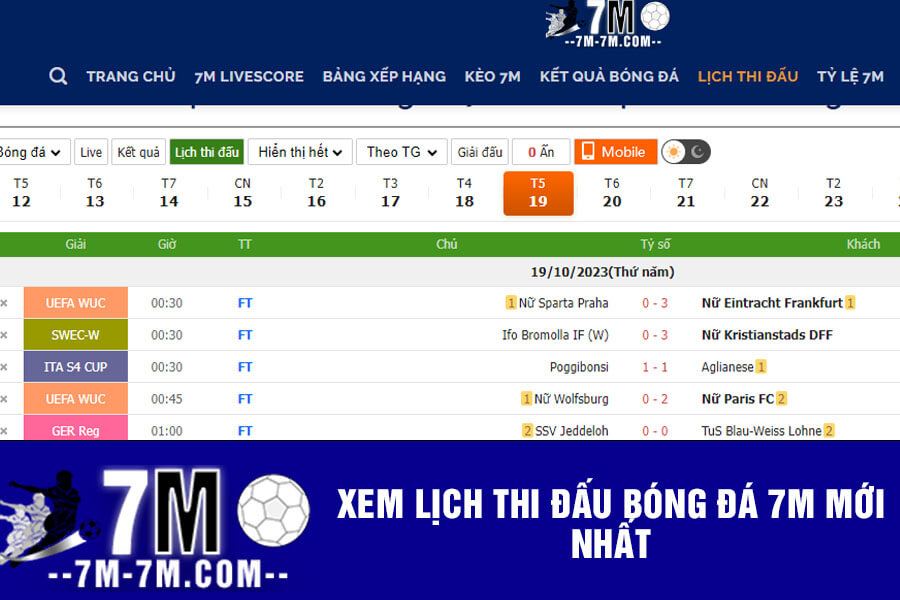 Xem lịch thi đấu bóng đá 7m mới nhất