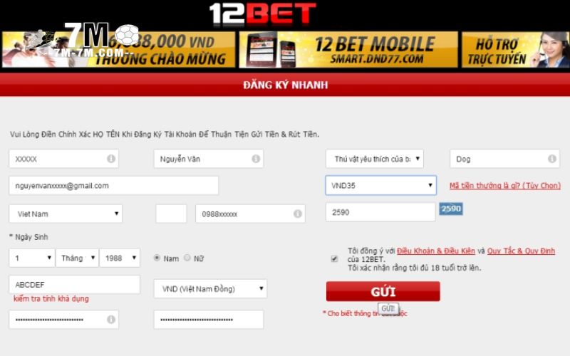 Hướng dẫn đăng ký 12BET