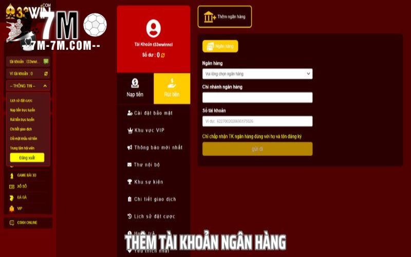 Các bước thêm tài khoản ngân hàng trước khi bắt đầu rút tiền 33win